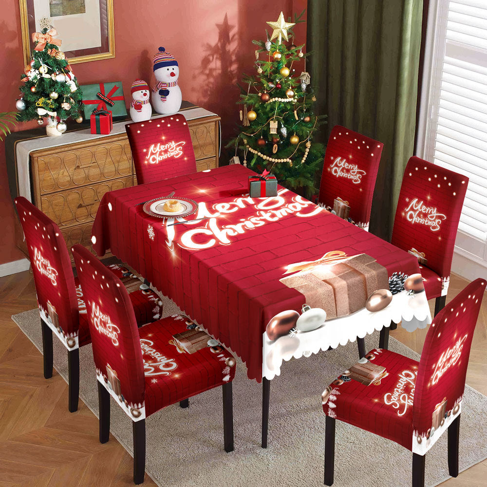 Christmas Waterproof Printed Tablecloth & Chair Cover Set
