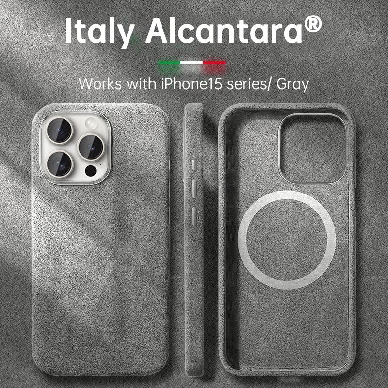 Italian Alcantara Case for iPhone 15 Pro Max Business Leather Phone Back Cover for iPhone 13 Pro Max Magnets - Korvel