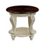 22 inch dual tone round head table, solid wood sofa side table with shelf, white and cherry tabletop - Korvel