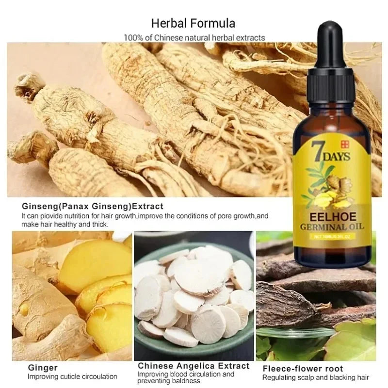 7 Day Fast Hair Growth Oil Ginger Growth Hair Treatment Anti Hair Loss Men Women Scalp Treatment Serum Products Beauty Product - Korvel