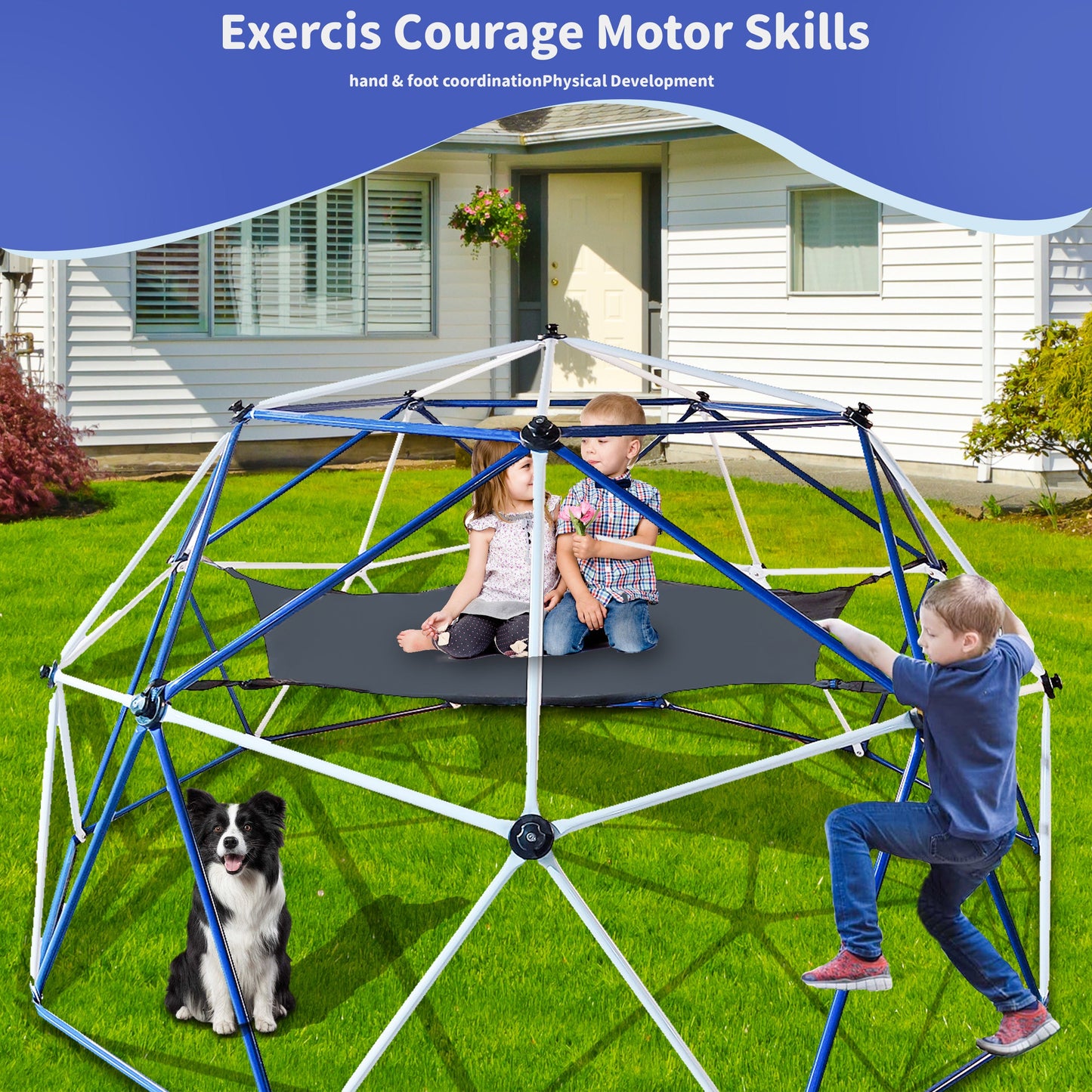 10FT Climbing Dome for Kids Jungle Gym Apply To Park Dome Climber With Hammock Playground Equipment - Korvel