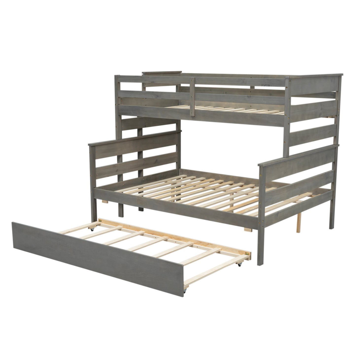 Wood Twin over Full Bunk Bed with Trundle - Gray