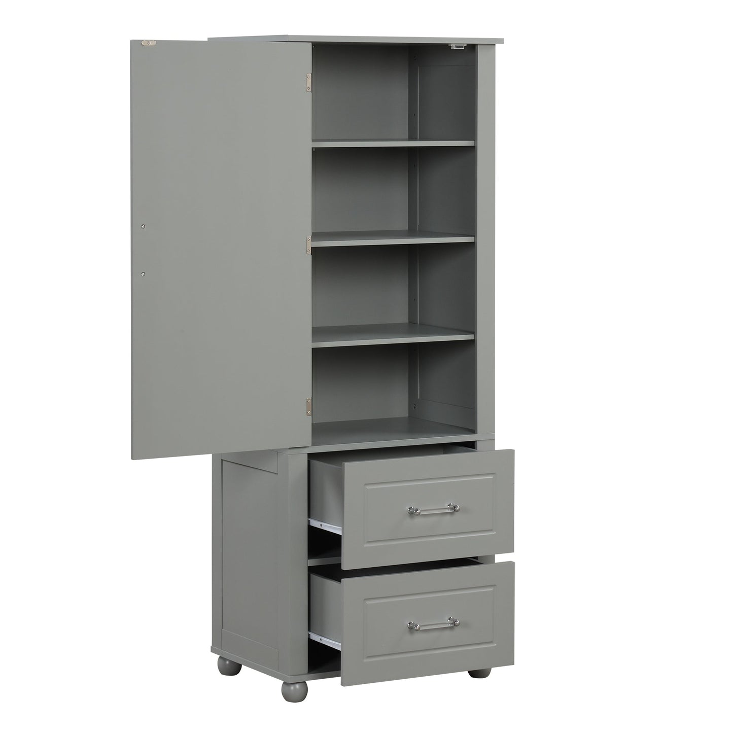 Tall Bathroom Storage Cabinet, Freestanding Storage Cabinet with Two Drawers and Adjustable Shelf, MDF Board , Grey - Korvel