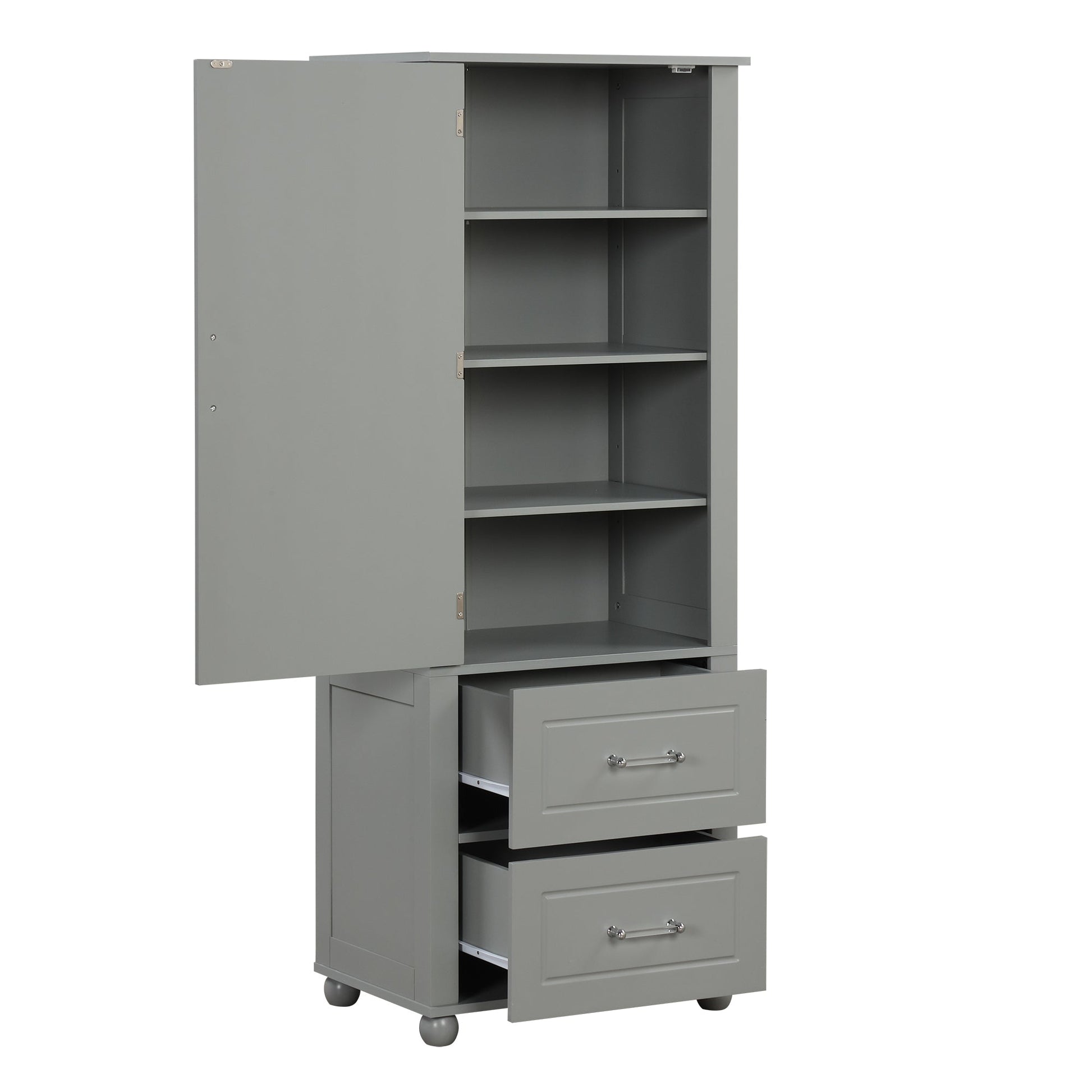 Tall Bathroom Storage Cabinet, Freestanding Storage Cabinet with Two Drawers and Adjustable Shelf, MDF Board , Grey - Korvel