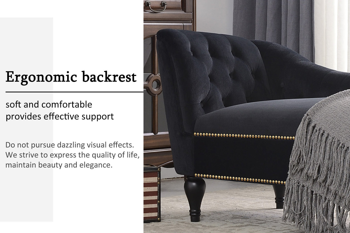 58-Inch Velvet Lounge Chair with Nailhead Trim