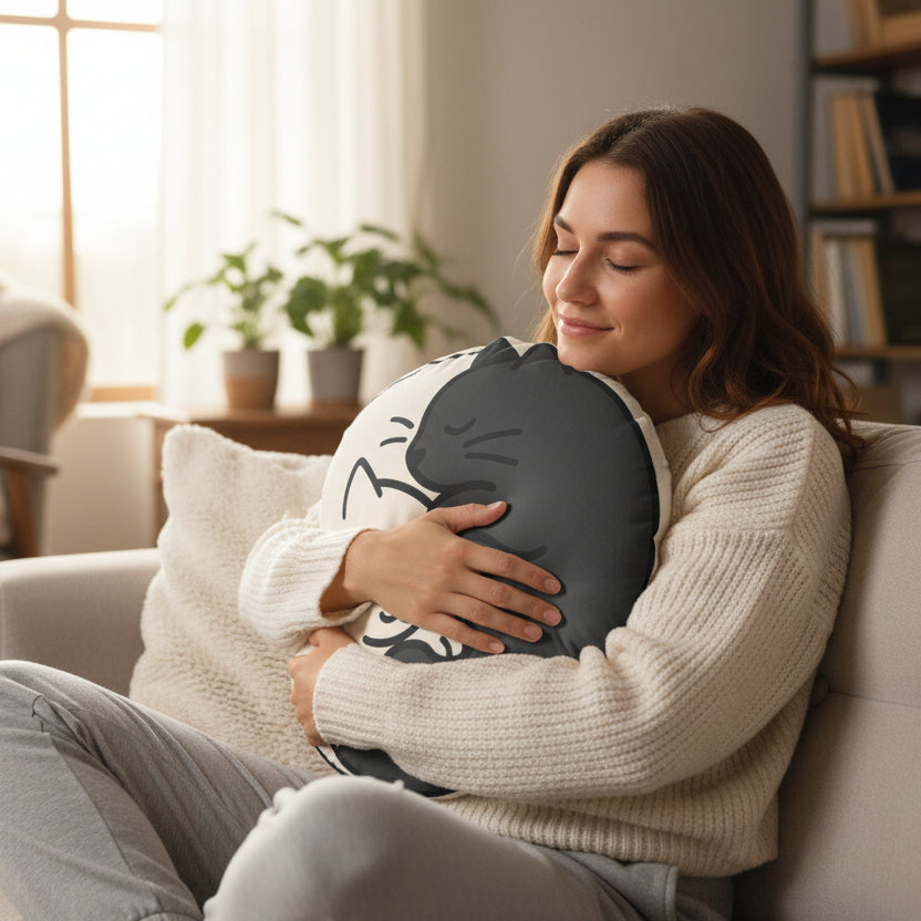 Yin-Yang Cat Pillow - Cozy Balance for Your Home
