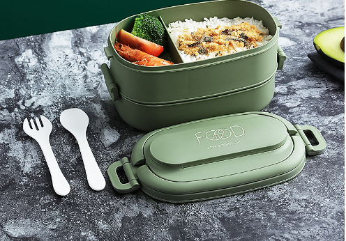 Japanese Portable Double Layer Bento Lunch Box with Cutlery