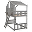 Twin over Twin House Bunk Bed with Roof , Window, Window Box, Door , with Safety Guardrails and Ladder, Grey - Korvel