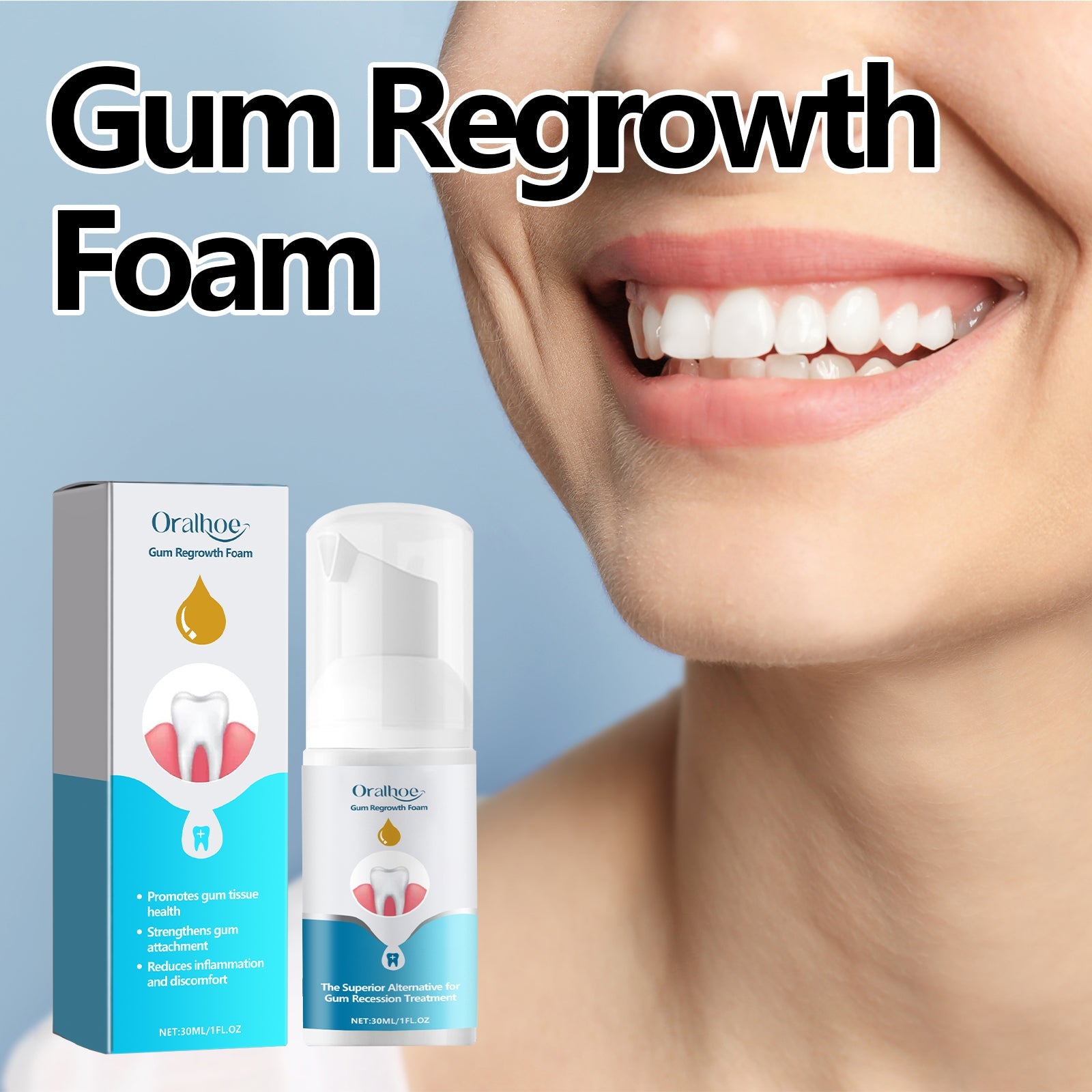 oralhoe Gum Regrowth Foam, Clean Teeth Tartar Care Gums Clean Teeth Anti-Moth Fresh Breath Mousse - Korvel
