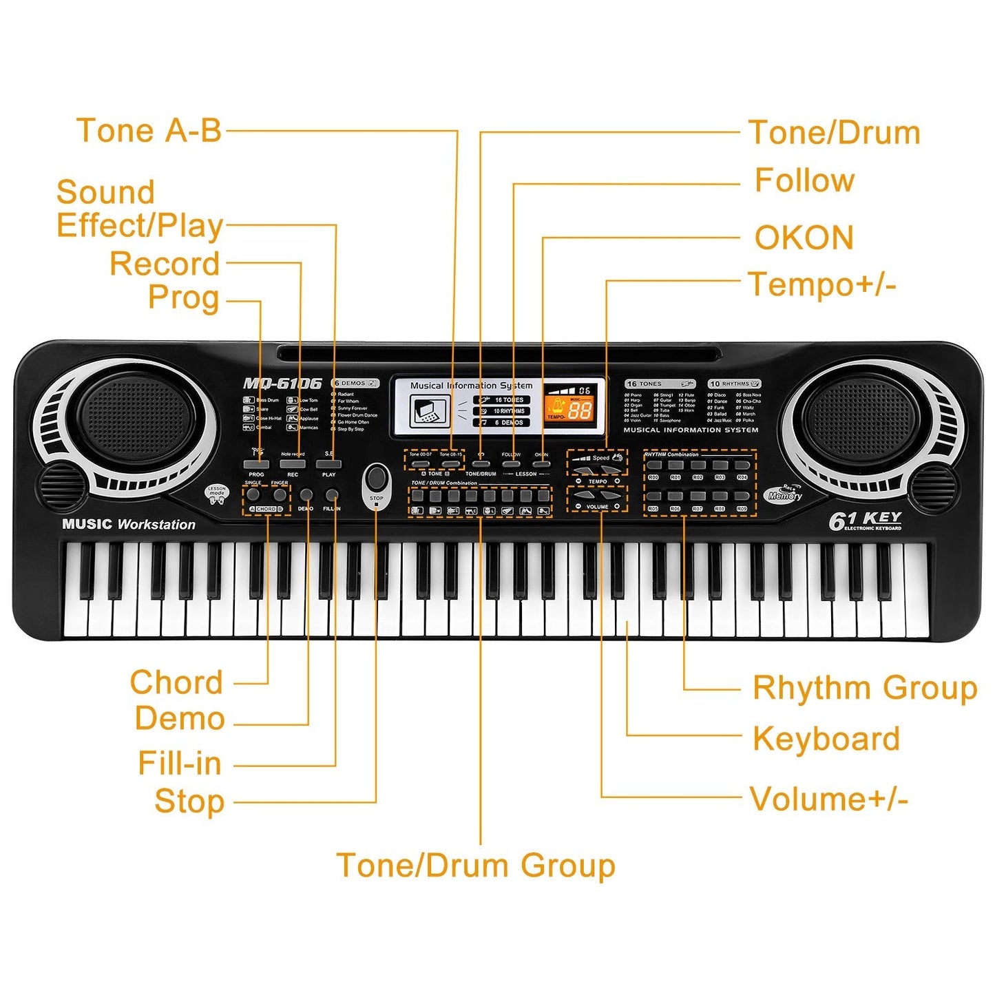 Teclado Electrónico GBruno de 61 Teclas para Niños