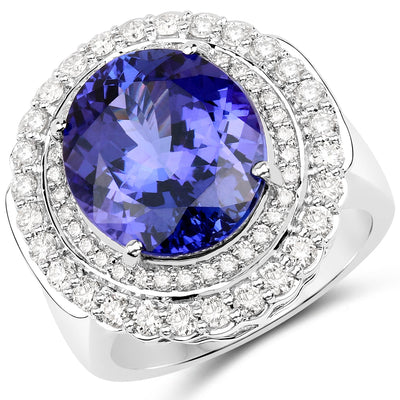 Bague en Tanzanite et Diamants Blancs de 10,79 Carats en Or Blanc 18K