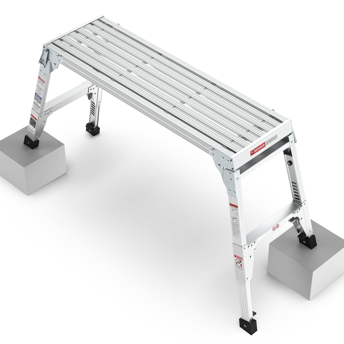 Aluminum Work Platform Large Size Step Stool Folding Portable Work Bench 40" Width Telescopic Feet 22" -27.5" Height Adjustable - Korvel