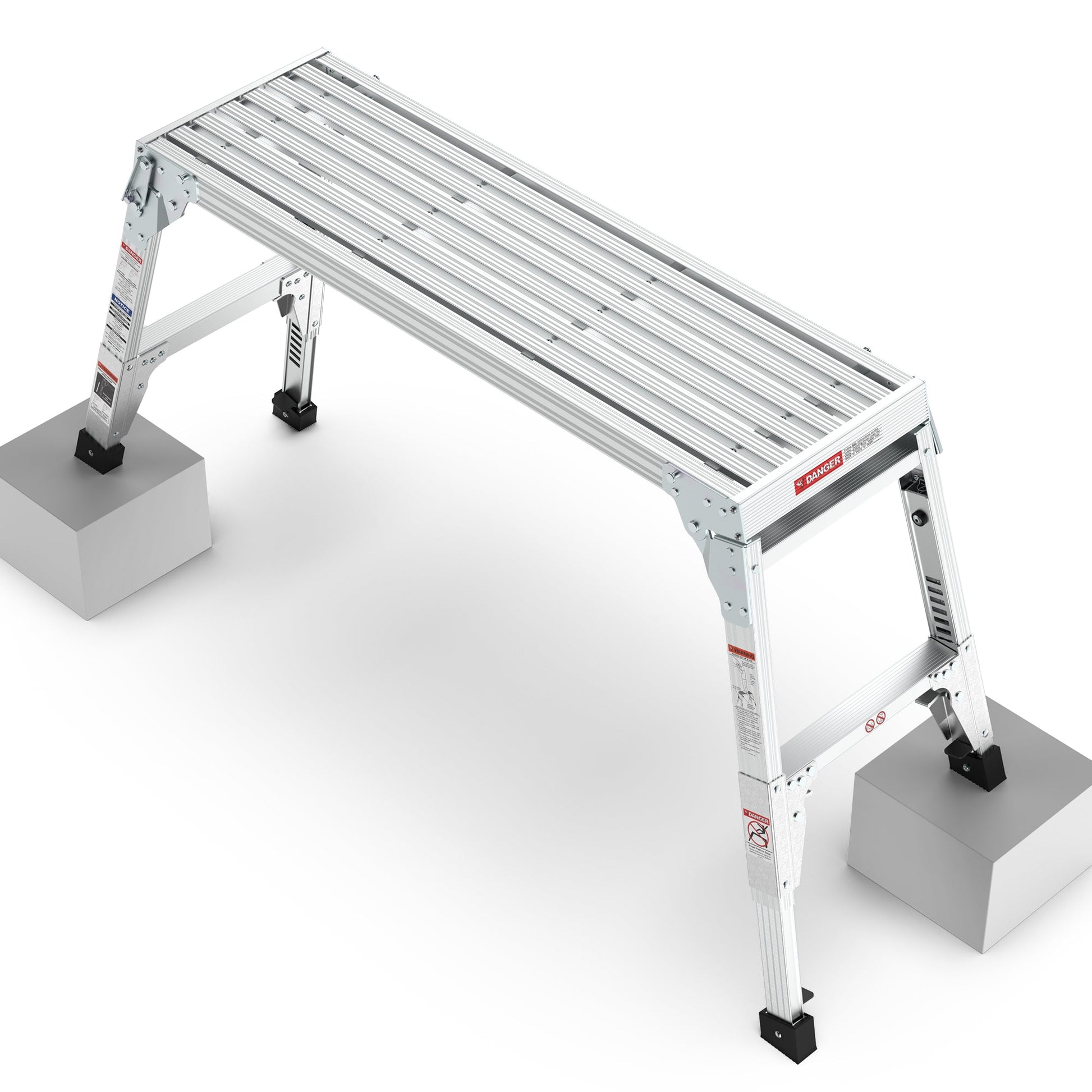 Aluminum Work Platform Large Size Step Stool Folding Portable Work Bench 40" Width Telescopic Feet 22" -27.5" Height Adjustable - Korvel