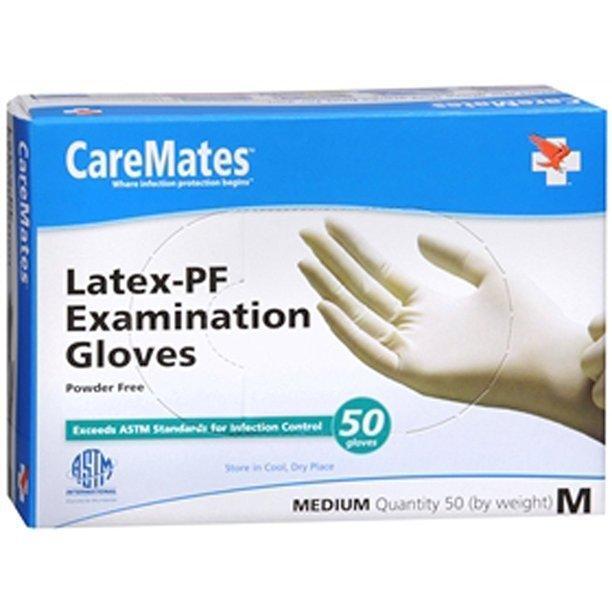 Guantes de Examen de Látex CareMates – Sin Polvo y No Estériles – Medianos, 50 ct