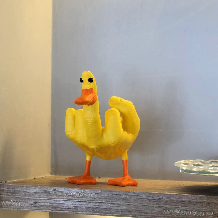Estatua de Pato con Dedo Medio - Decoración de Resina Única