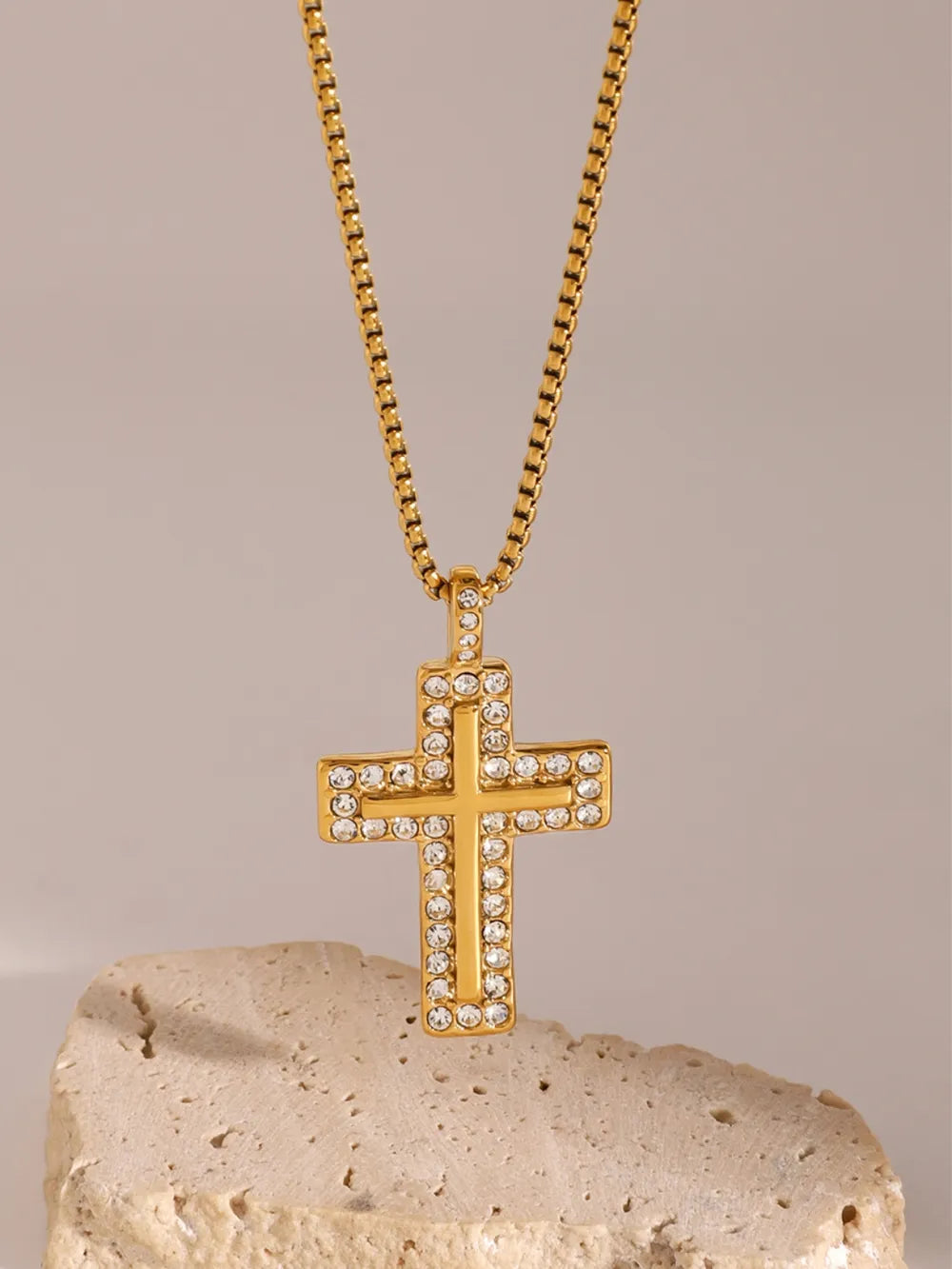 18K Gold-Plated Inlaid Zircon Cross Necklace - Korvel
