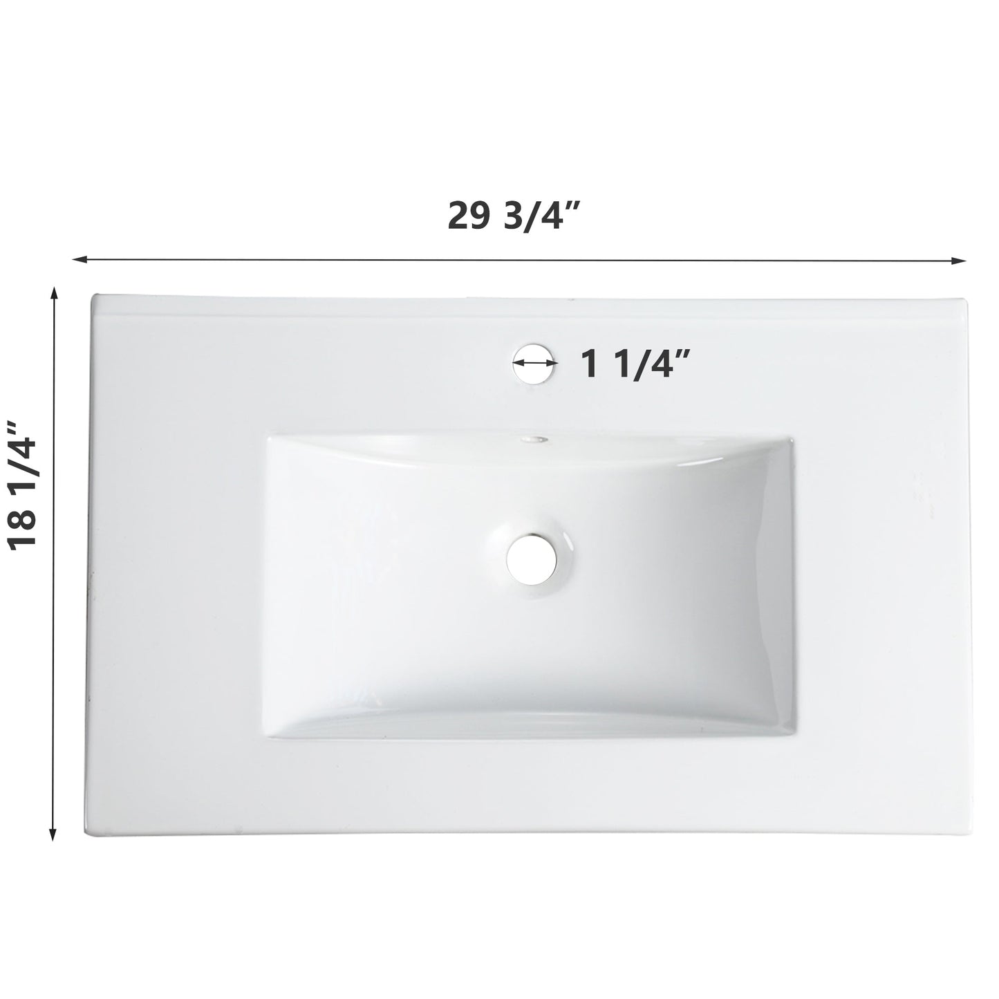 30 Inch Bathroom Ceramic Sink Basin, White - Korvel