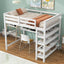 Full Size Loft Bed with Storage Shelves and Under-bed Desk  White - Korvel