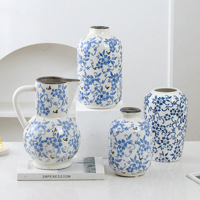 Vintage Blue and White Porcelain Ceramic Vase