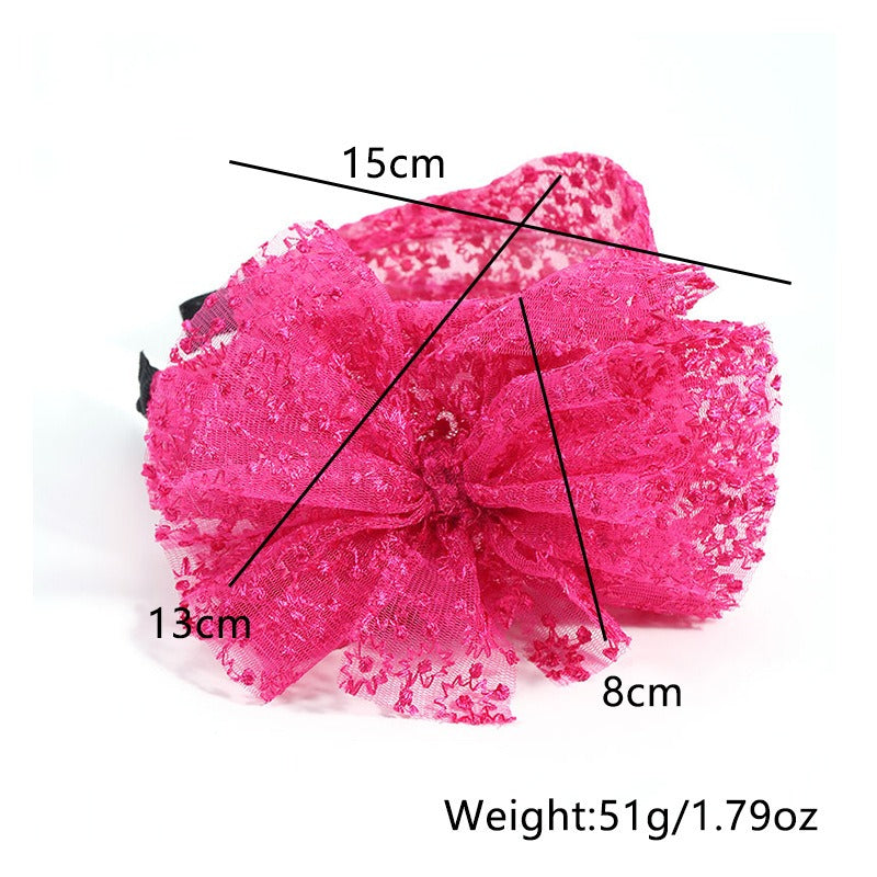 Fashionable oversized solid color lace bow headband - Korvel