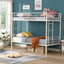 Twin metal bunk beds, metal structure bed frame with safety guardrails and 2 ladders, convertible bunk beds, white - Korvel