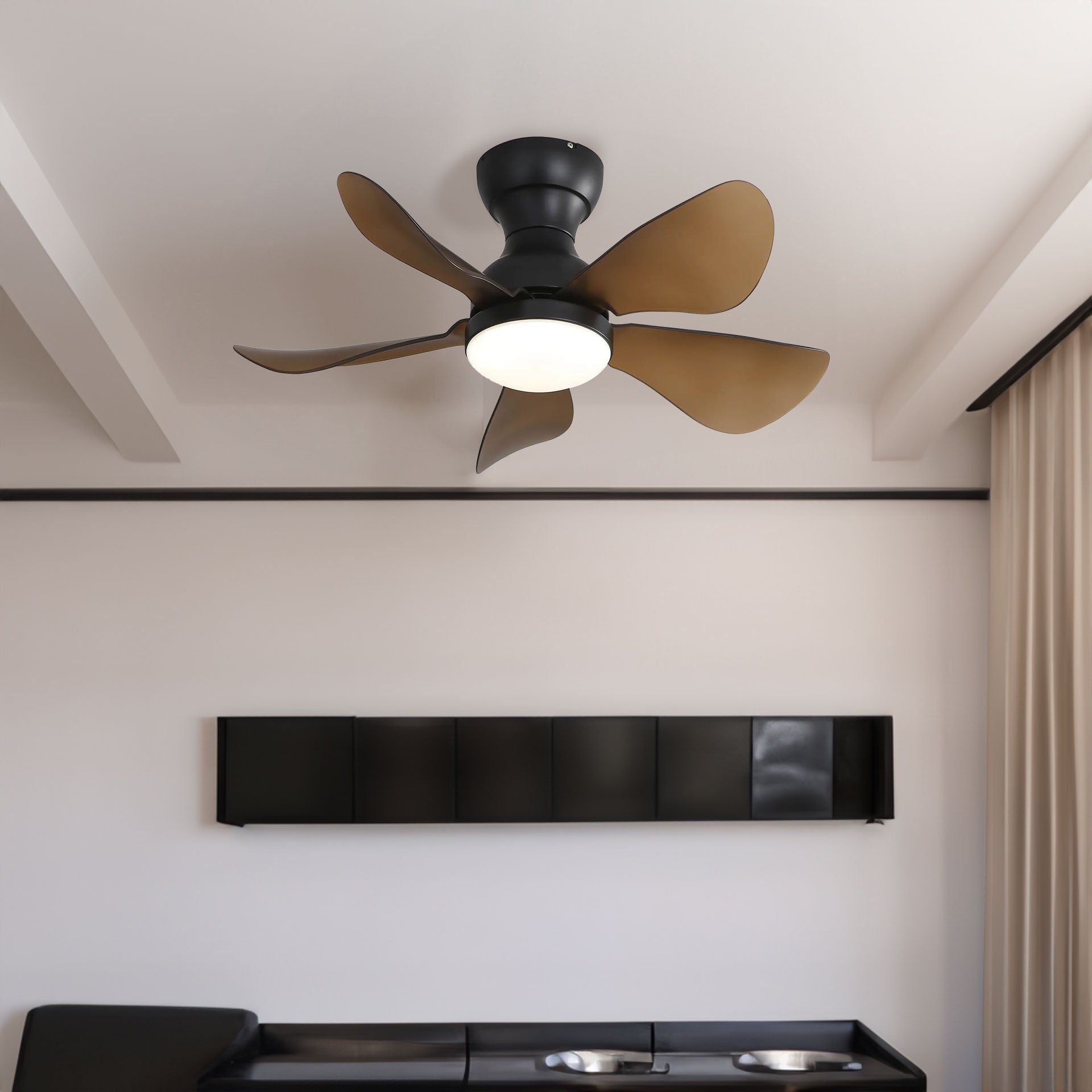 29 Inch Low Profile Flush Mount Ceiling Fan with Light Reversible Motor Remote Control - Korvel