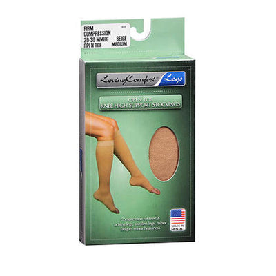 Loving Comfort Knee-High Open Toe Compression Stockings - Beige - Medium