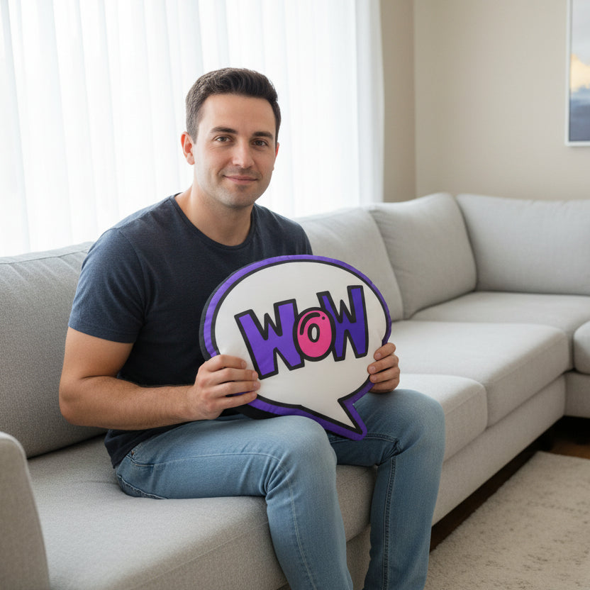 Coussin en forme de bulle de dialogue WOW - Un démarreur de conversation unique