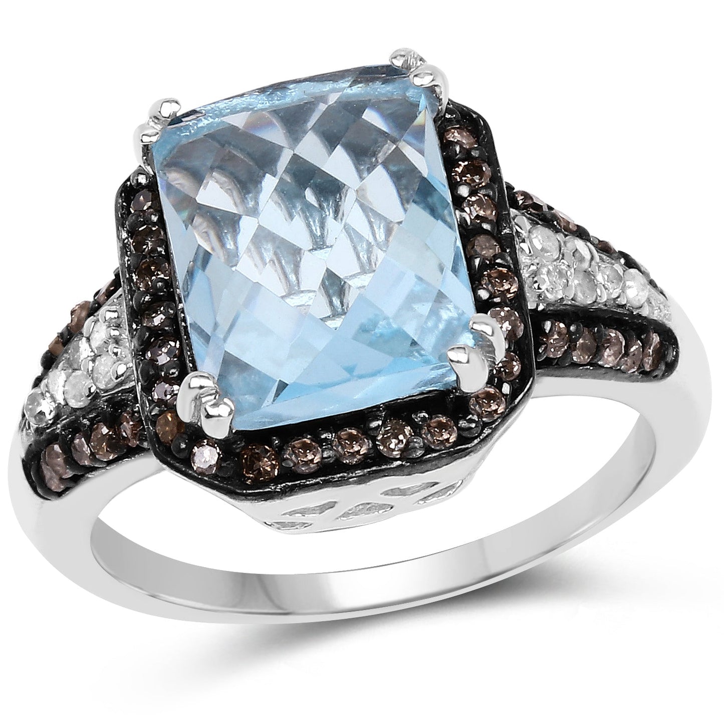 Anillo de plata esterlina con topacio azul suizo y diamantes de 4.33 quilates