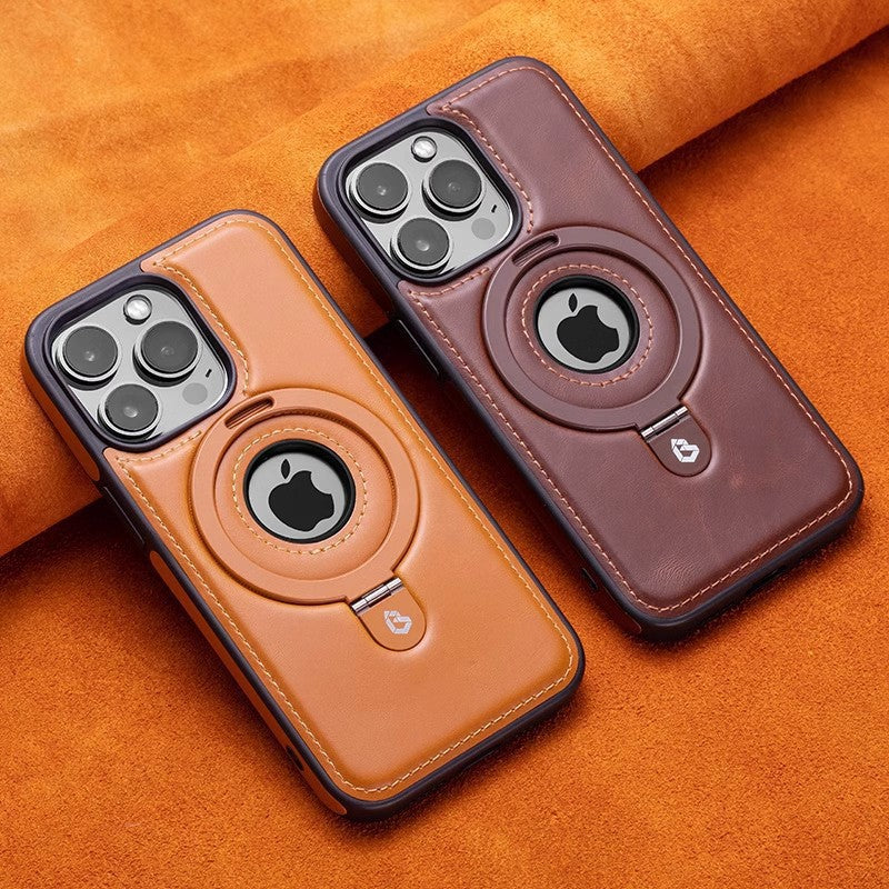 Suitable for Apple 16Promax phone case leather magnetic bracket iPhone 15 anti drop protective case - Korvel