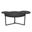 Modern coffee table with two display shelves, Black Faux marble surfaces, Tripod-inspired base,Rounded tabletop edges - Korvel