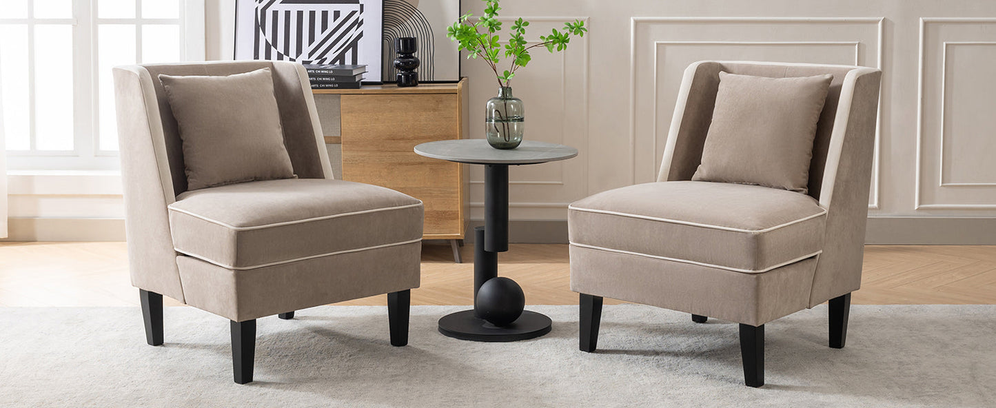 Velvet Upholstered Accent Chair with Cream Piping, Tan and Cream - Korvel