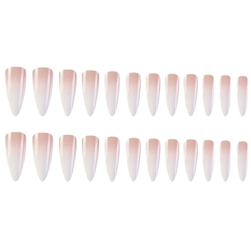 Milky white powder gradient long drop-shaped manicure, high-end fake nail patch wearable nail patch - Korvel