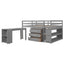 Low Study Full Loft Bed with Cabinet Shelves and Rolling Portable Desk Multiple Functions Bed- Gray - Korvel