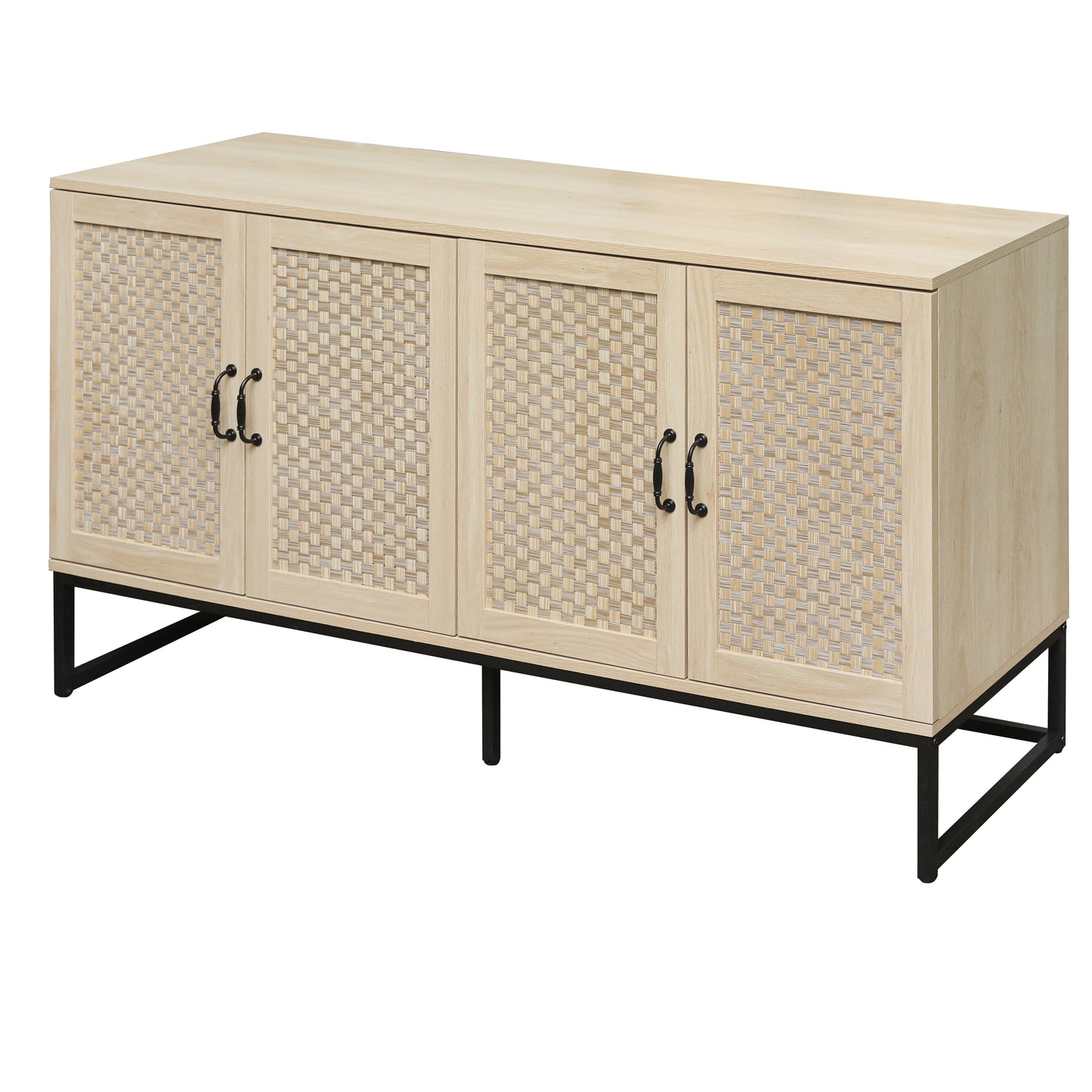 Buffet 4 Portes en Rotin - Cabinet de Rangement Élégant