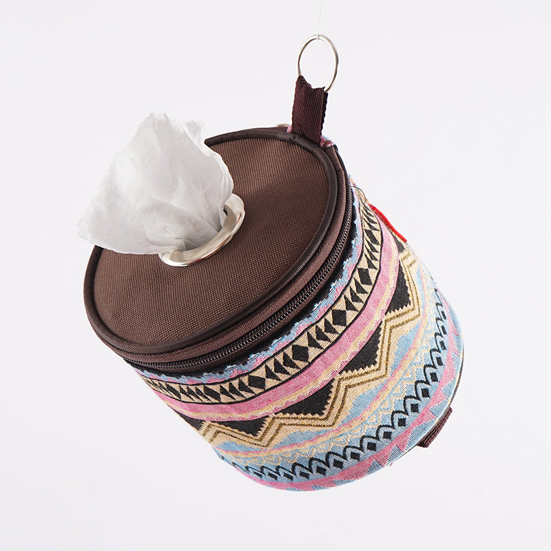 Outdoor camping folding ethnic style paper box storage bag car roll paper tissue box small cloth bag storage bag - Korvel