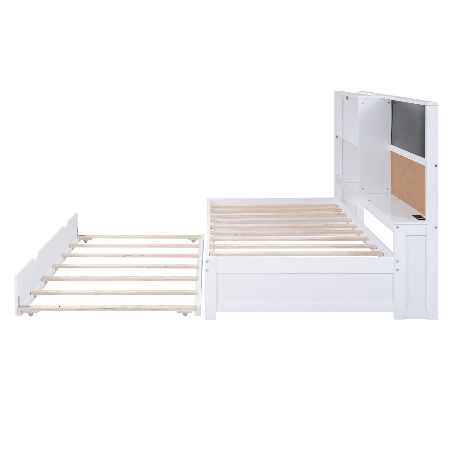 Cama nido elegante de tamaño twin con almacenamiento y cama extraíble - Blanca
