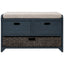 TREXM Storage Bench with Removable Basket and 2 Drawers, Fully Assembled Shoe Bench with Removable Cushion (Navy) - Korvel
