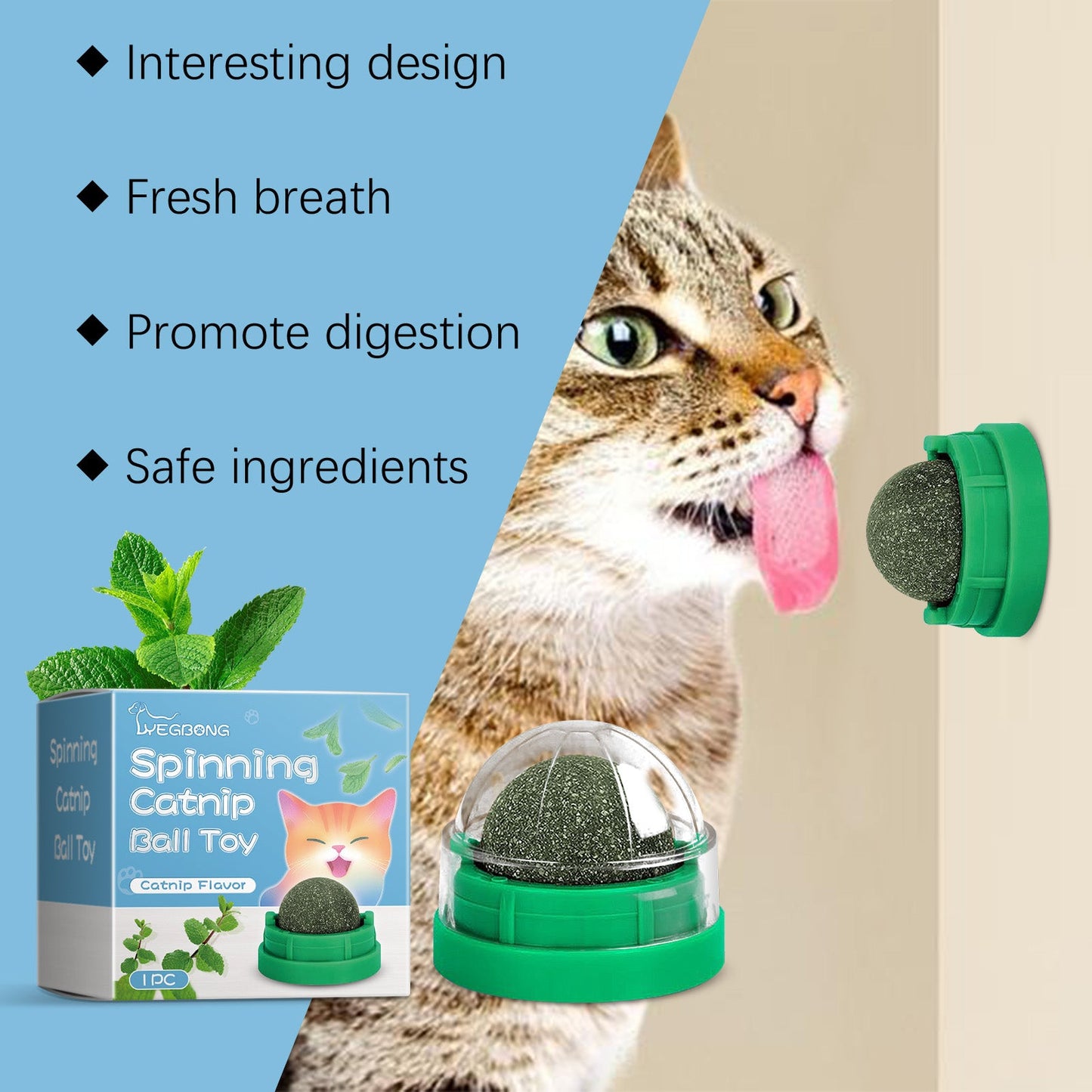 Mint-Flavored Rotating Cat Ball Toy Chew Toy Tooth Cleaning Care Rotating Mint Ball - Korvel