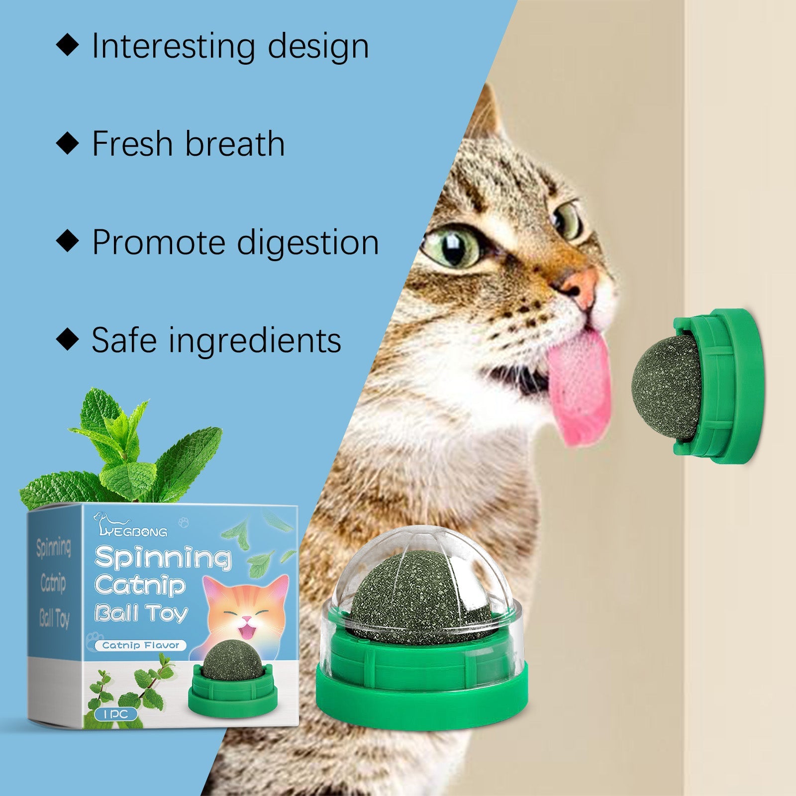 Mint-Flavored Rotating Cat Ball Toy Chew Toy Tooth Cleaning Care Rotating Mint Ball - Korvel