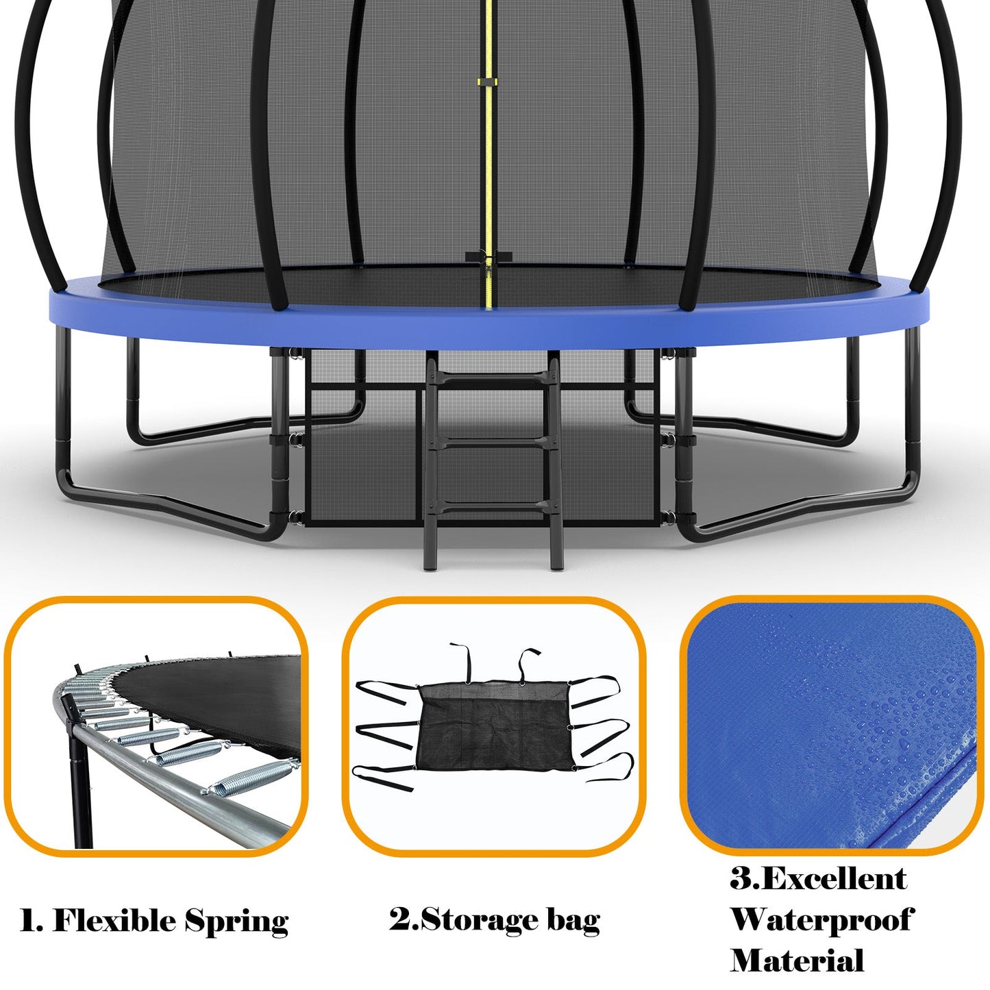 Trampolín para niños de 12 pies con red de seguridad y escalera