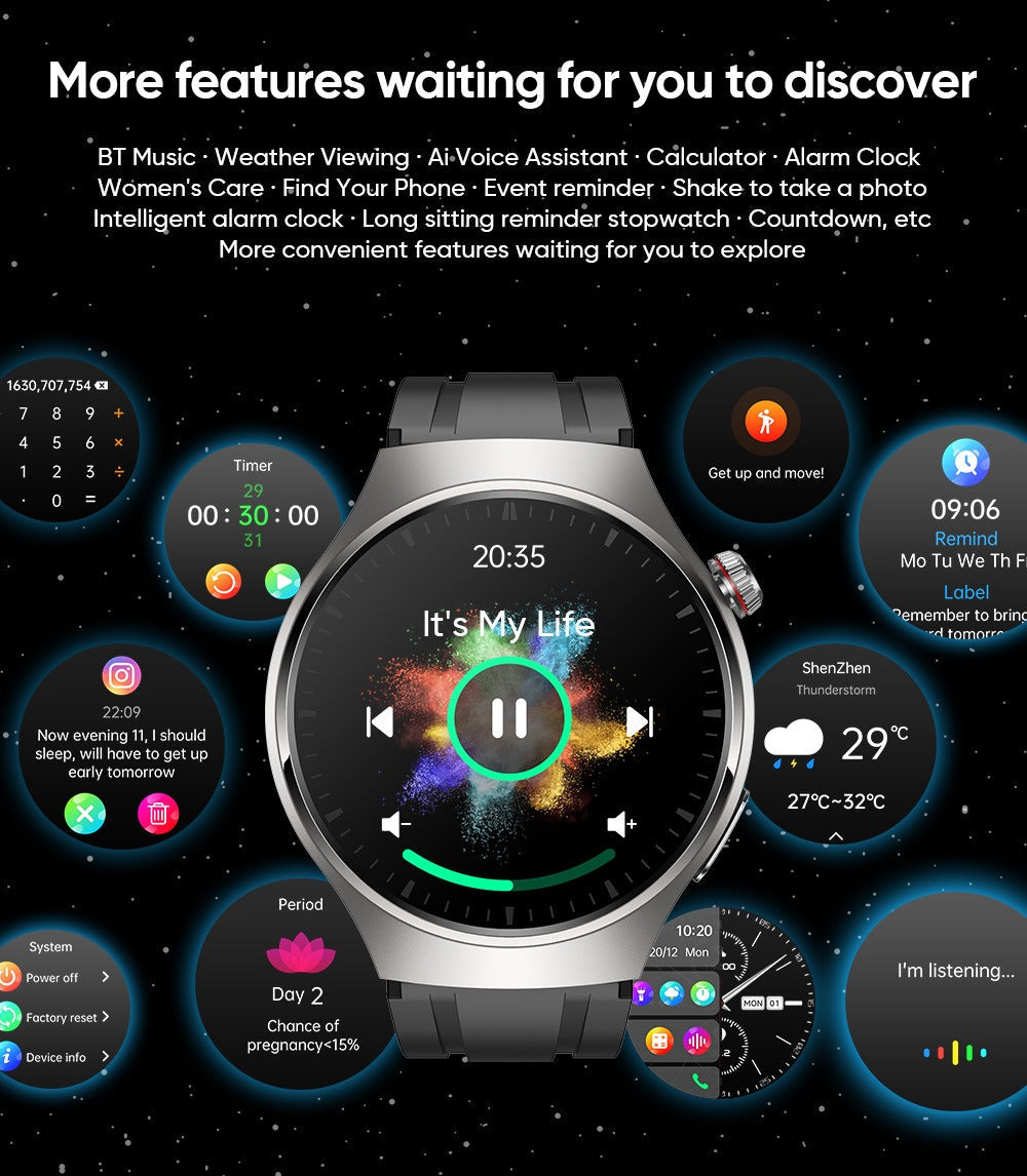 Smart watch non-invasive blood glucose measurement AMOLED ECG heart rate monitoring Bluetooth call sports watch - Korvel