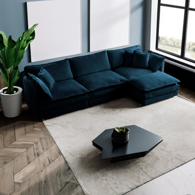 Free Combination Comfy Upholstery Modular Oversized L Shaped Sectional Sofa With Reversible Ottoman, Blue Chenille - Korvel