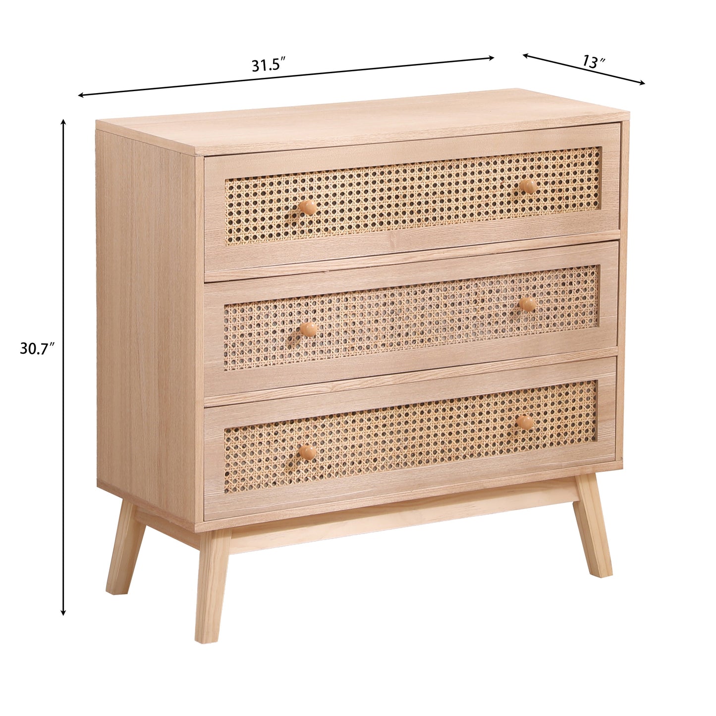 Cabinet de rangement en rotin à 3 tiroirs de 31,5" pour chambre et salon