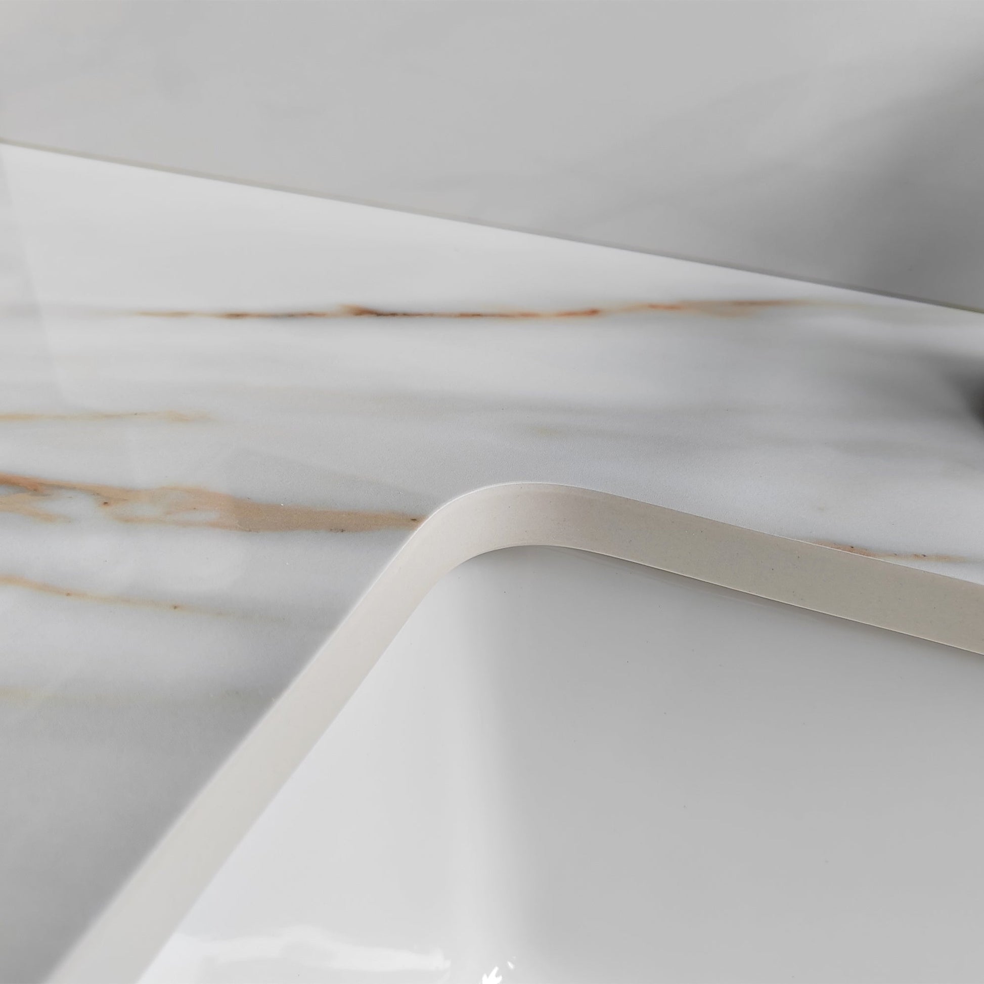 43 inch marble countertop with base rectangular central sink and 4-inch high splash guard, pre drilled 8-inch faucet hole ，white - Korvel