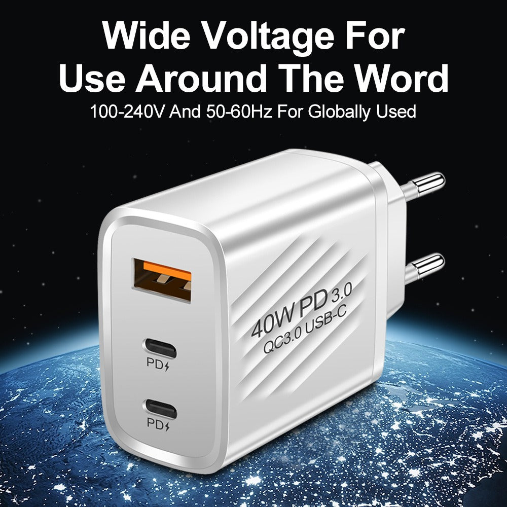 40W Dual PD+USB Fast Charging Adapter