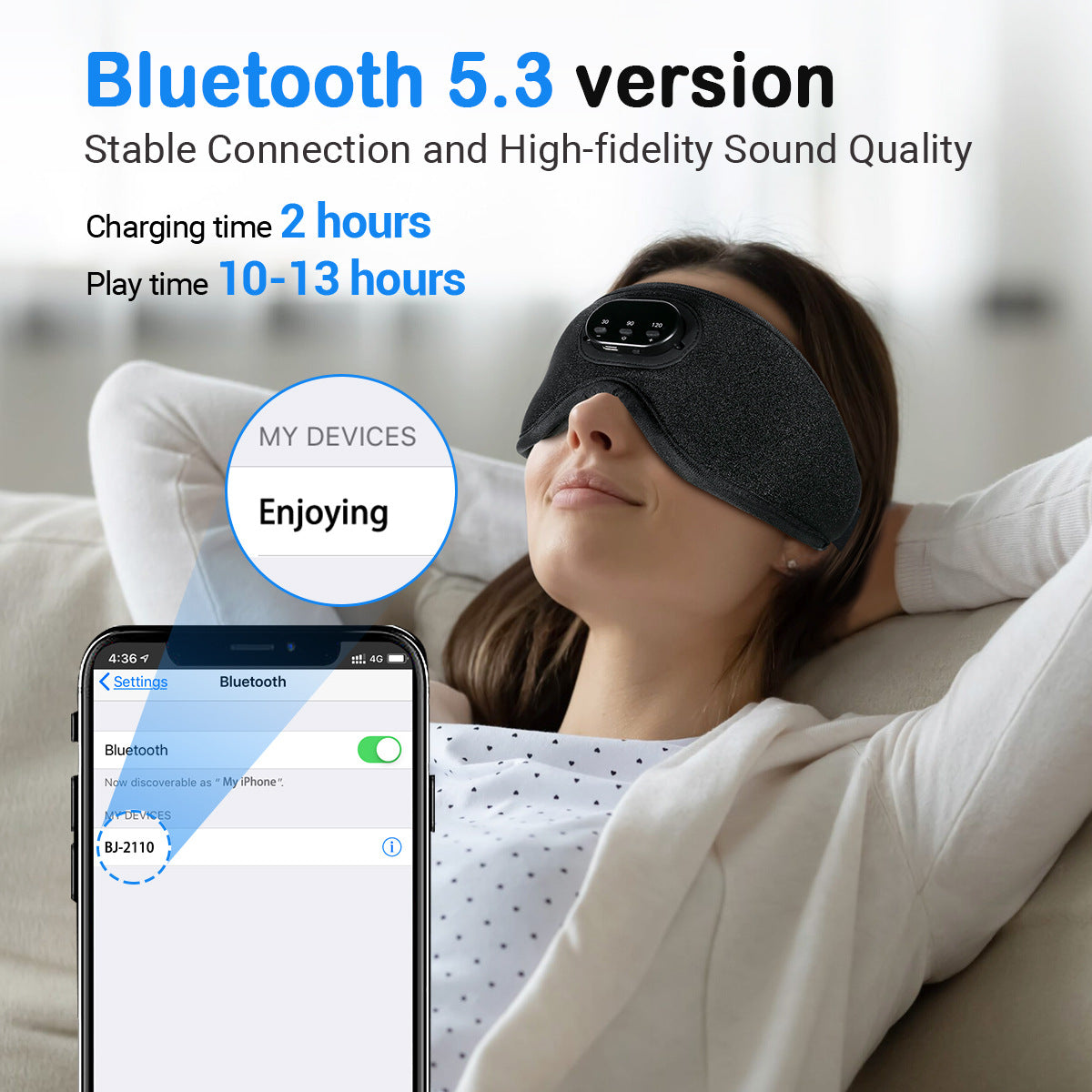 Masque de sommeil 3D Bluetooth avec bruit blanc - Expérience de sommeil premium