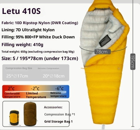 Sac de couchage en duvet ultra léger premium pour aventures en plein air