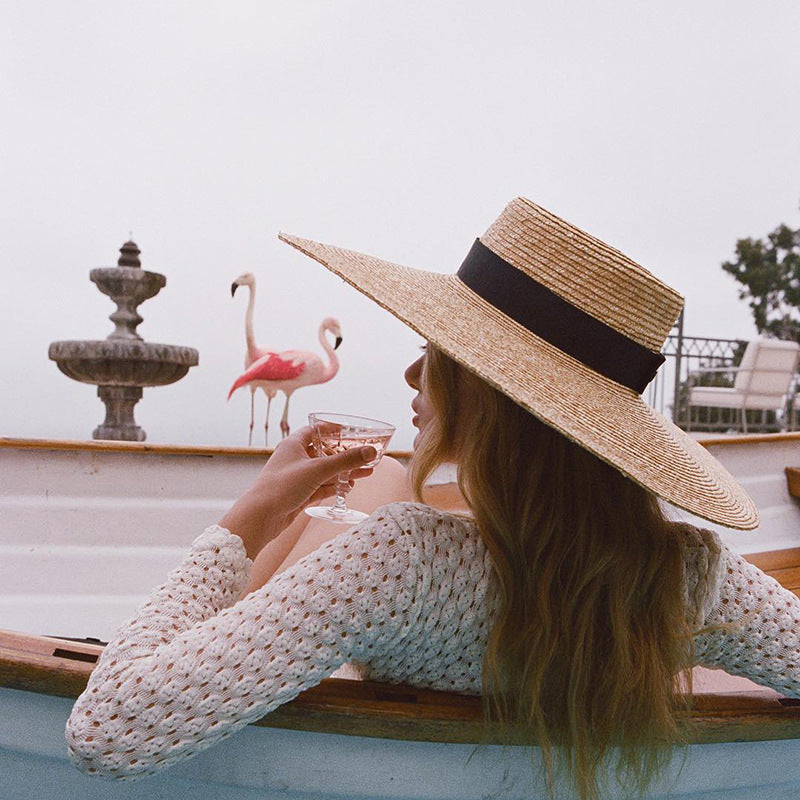 Seaside Sunshade Large Brim Flat Top Straw Sun Hat