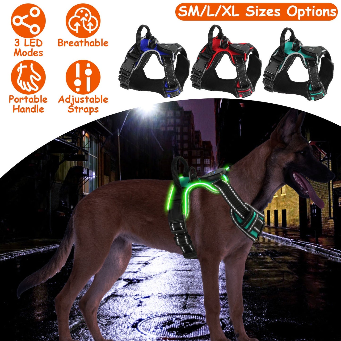 Harnais LED rechargeable pour chien - Gilet lumineux sans traction